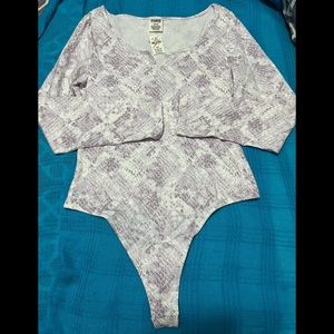 VS PINK Cotton Long Sleeve Floral Bodysuit Top